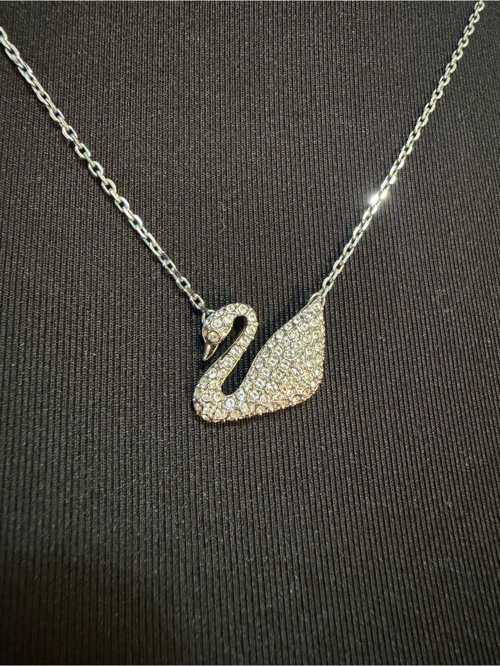 Crystal Swan Pendant Necklace - Silver Tone Touchstone Crystal